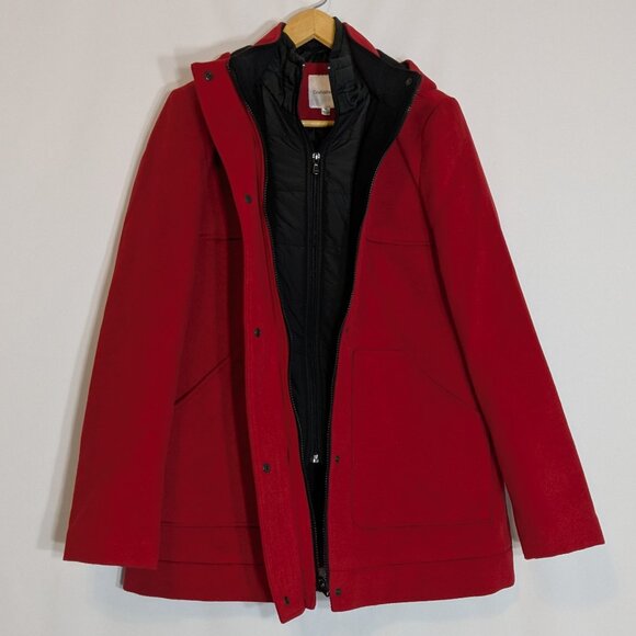 croft & barrow Jackets & Blazers - CROFT & BARROW Red Hooded Heavy Coat; Lined; Zipper & Snap Closure; Size M